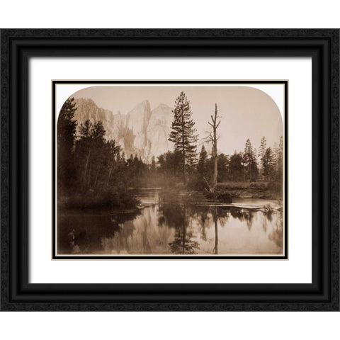 River View - Down the Valley - Yosemite, California, 1861 Black Ornate Wood Framed Art Print with Double Matting by Watkins, Carleton