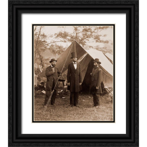 President Lincoln on the Battlefield of Antietam, Maryland, October 2, 1862 Black Ornate Wood Framed Art Print with Double Matting by Gardner, Alexander