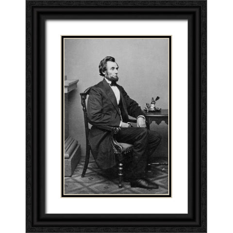 President Abraham Lincoln, Washington D.C., 1865 Black Ornate Wood Framed Art Print with Double Matting by Brady, Mathew B.