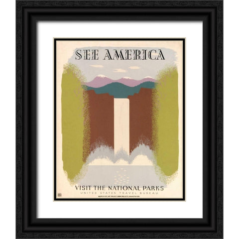 See America Visit the National Parks, ca. 1936-1940 Black Ornate Wood Framed Art Print with Double Matting by Herzog, Harry