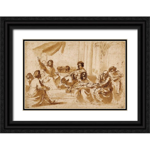 Christ Preaching in the Temple Black Ornate Wood Framed Art Print with Double Matting by Barbieri, Giovanni Francesco