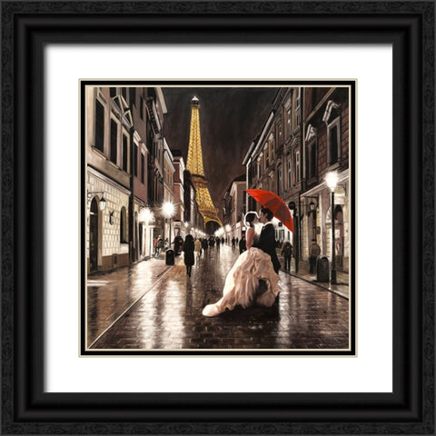 Kissing In Paris Black Ornate Wood Framed Art Print with Double Matting by Benson, Pierre