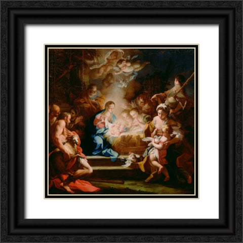 The Adoration of the Shepherds Black Ornate Wood Framed Art Print with Double Matting by Conca, Sebastiano