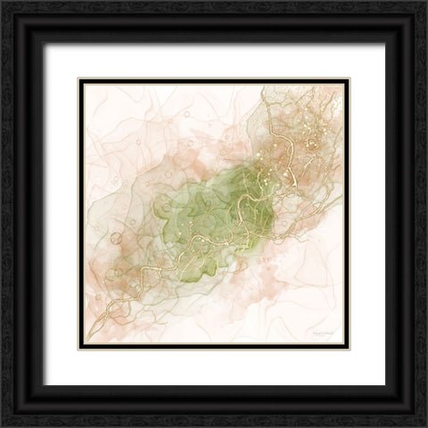Waves of Peach and Sage Black Ornate Wood Framed Art Print with Double Matting by Bawden, Angela