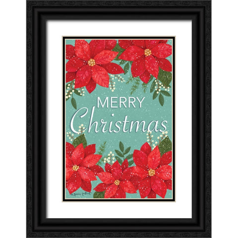 Merry Christmas Poinsettias I Black Ornate Wood Framed Art Print with Double Matting by LaPoint, Annie