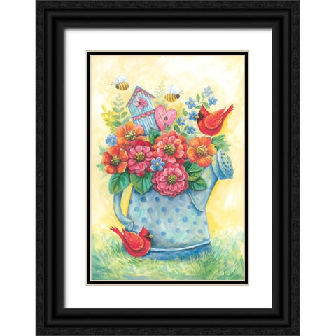 Springtime Watering Can Black Ornate Wood Framed Art Print with Double Matting by Kater, Diane