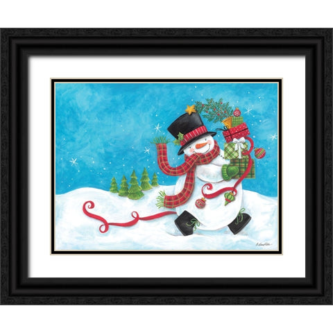 Snowman on the Run Black Ornate Wood Framed Art Print with Double Matting by Kater, Diane