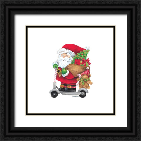 Scootin Santa Black Ornate Wood Framed Art Print with Double Matting by Kater, Diane
