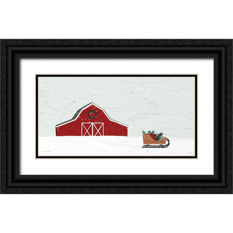 Christmas Barn Black Ornate Wood Framed Art Print with Double Matting by Lady Louise Designs