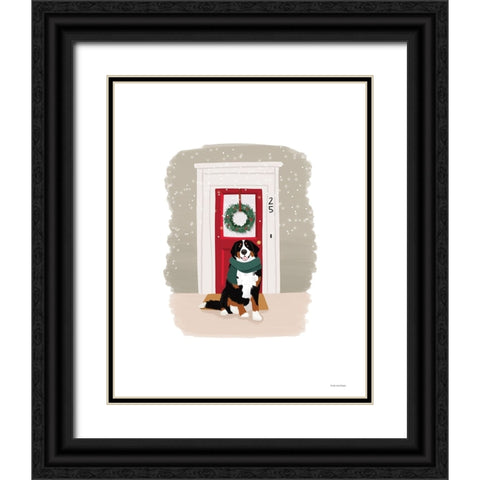 Christmas Dog Black Ornate Wood Framed Art Print with Double Matting by Lady Louise Designs
