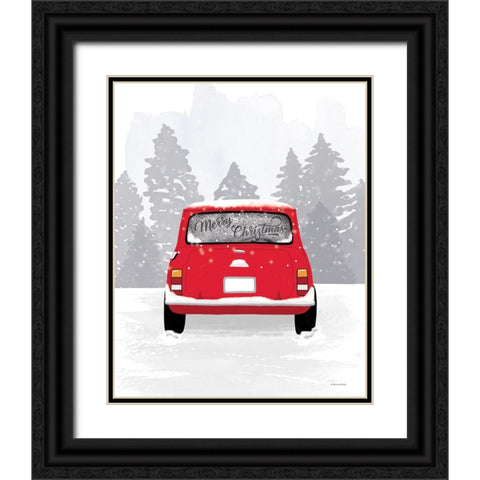 Red Christmas Car Black Ornate Wood Framed Art Print with Double Matting by Lady Louise Designs