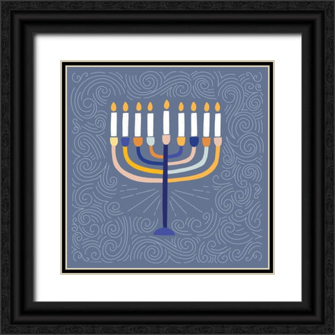 Deco Menorah Black Ornate Wood Framed Art Print with Double Matting by Lady Louise Designs
