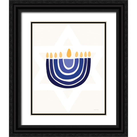 Rainbow Menorah Black Ornate Wood Framed Art Print with Double Matting by Lady Louise Designs
