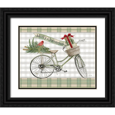 Merry Christmas Bicycle III Black Ornate Wood Framed Art Print with Double Matting by Jacobs, Cindy
