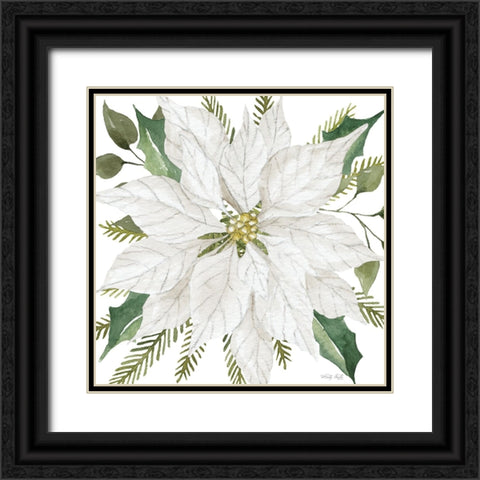 White Poinsettia Black Ornate Wood Framed Art Print with Double Matting by Jacobs, Cindy