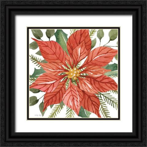 Red Poinsettia Black Ornate Wood Framed Art Print with Double Matting by Jacobs, Cindy