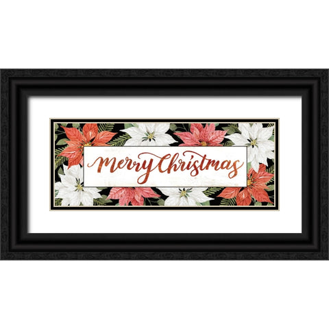 Merry Christmas Poinsettias Black Ornate Wood Framed Art Print with Double Matting by Jacobs, Cindy