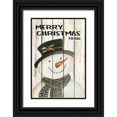 Merry Christmas to All Snowman Black Ornate Wood Framed Art Print with Double Matting by Jacobs, Cindy