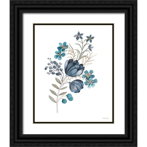 Blue Botanical Mums Black Ornate Wood Framed Art Print with Double Matting by Jacobs, Cindy