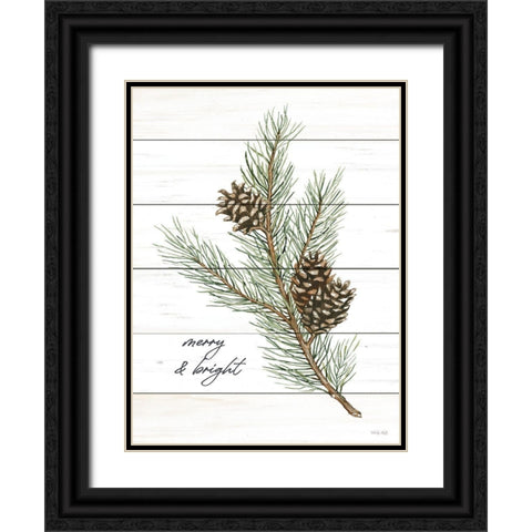 Merry And Bright Pine Cones Black Ornate Wood Framed Art Print with Double Matting by Jacobs, Cindy