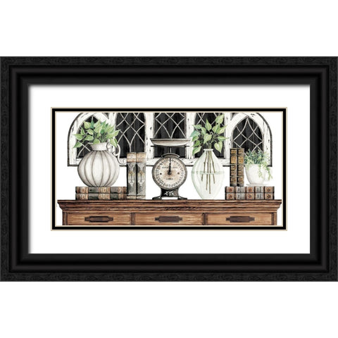 Antique Scale and Books Black Ornate Wood Framed Art Print with Double Matting by Jacobs, Cindy