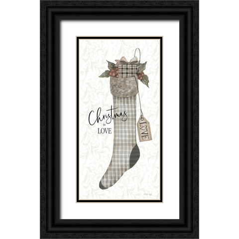 Christmas is Love Stocking Black Ornate Wood Framed Art Print with Double Matting by Jacobs, Cindy