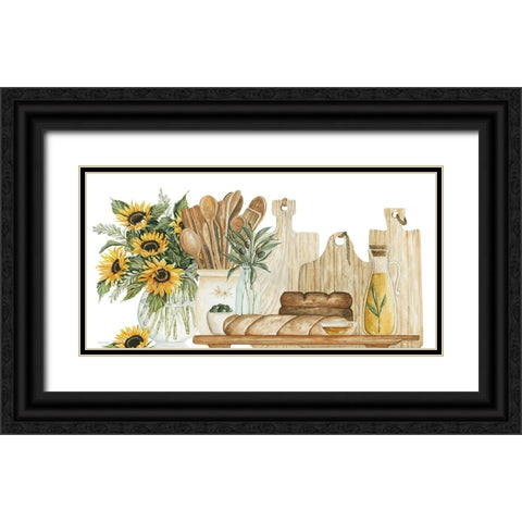 Tuscan Bread Board with Sunflowers Black Ornate Wood Framed Art Print with Double Matting by Jacobs, Cindy
