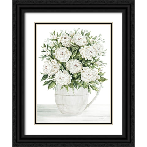 Peonies on White I Black Ornate Wood Framed Art Print with Double Matting by Jacobs, Cindy