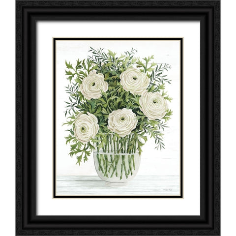 Ranunculus on White Black Ornate Wood Framed Art Print with Double Matting by Jacobs, Cindy