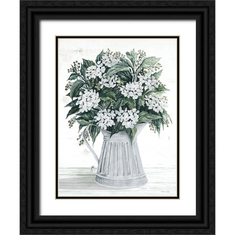 Hydrangea Pitcher Black Ornate Wood Framed Art Print with Double Matting by Jacobs, Cindy