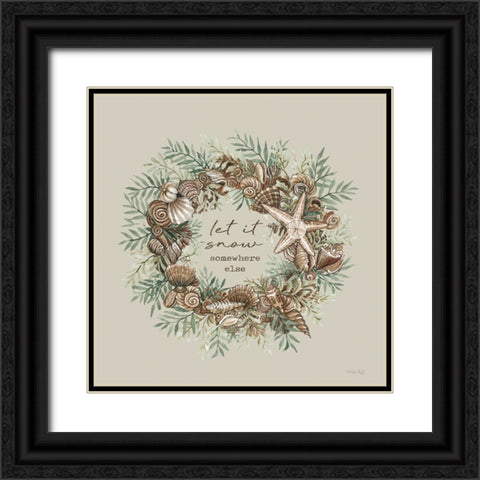 Let It Snow Seashell Wreath Black Ornate Wood Framed Art Print with Double Matting by Jacobs, Cindy