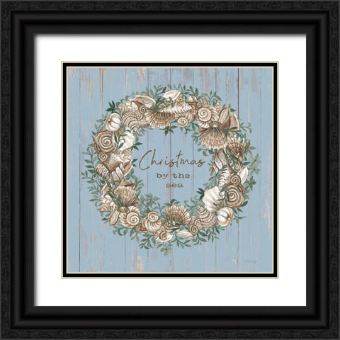 Christmas by the Sea Wreath Black Ornate Wood Framed Art Print with Double Matting by Jacobs, Cindy