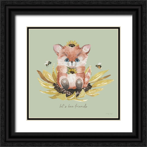 Baby Fox - Lets Bee Friends Black Ornate Wood Framed Art Print with Double Matting by Jacobs, Cindy