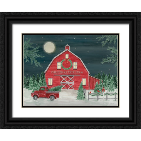 Full Moon Christmas Tree Farm Black Ornate Wood Framed Art Print with Double Matting by Jacobs, Cindy