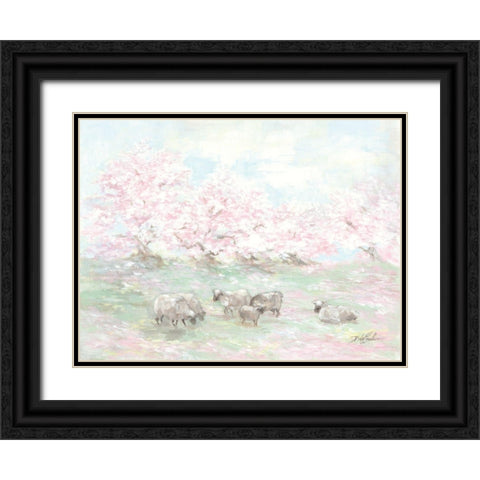Sheep in Spring Black Ornate Wood Framed Art Print with Double Matting by Coules, Debi