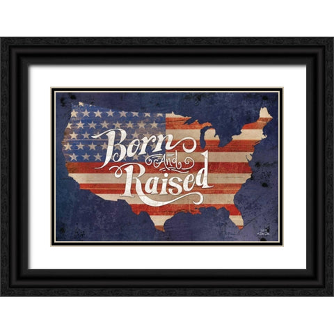 USA Born and Raised Black Ornate Wood Framed Art Print with Double Matting by Dee Dee