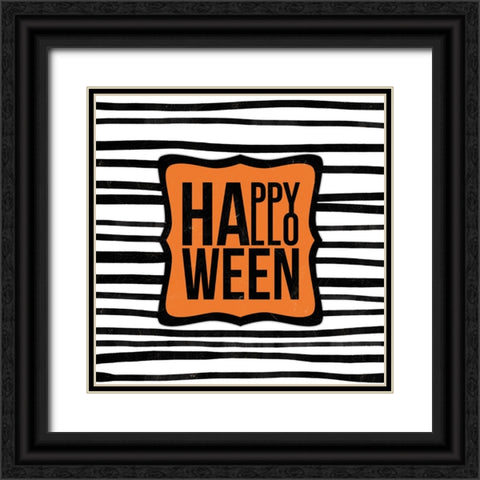 Striped Happy Halloween Black Ornate Wood Framed Art Print with Double Matting by Dogwood Portfolio