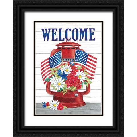 Welcome Patriotic Lantern Black Ornate Wood Framed Art Print with Double Matting by Strain, Deb