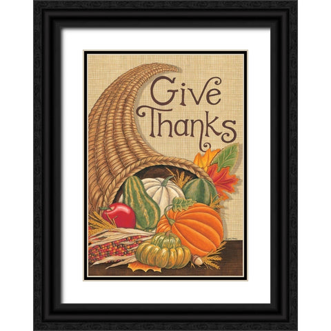 Give Thanks Cornucopia Black Ornate Wood Framed Art Print with Double Matting by Strain, Deb