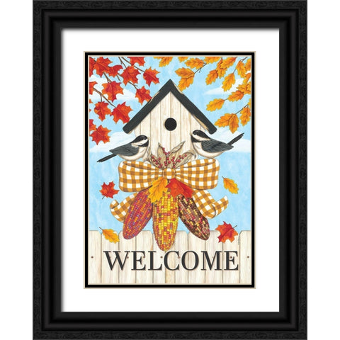 Welcome Autumn Leaves Black Ornate Wood Framed Art Print with Double Matting by Strain, Deb