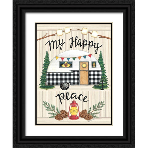Camper My Happy Place Black Ornate Wood Framed Art Print with Double Matting by Strain, Deb