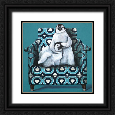 Penguin Noogie Black Ornate Wood Framed Art Print with Double Matting by Kamdon Kreations