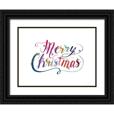 Boho Merry Christmas II Black Ornate Wood Framed Art Print with Double Matting by Kamdon Kreations