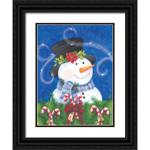 Snowman And Candy Canes Black Ornate Wood Framed Art Print with Double Matting by Kennedy, Lisa
