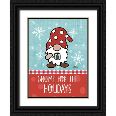 Gnome for the Holidays Black Ornate Wood Framed Art Print with Double Matting by Larson, Lisa