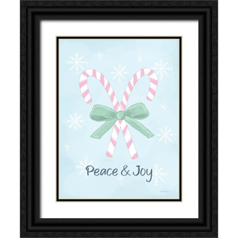 Peace And Joy Candy Canes Black Ornate Wood Framed Art Print with Double Matting by Larson, Lisa