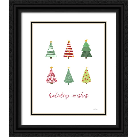 Holiday Wishes Christmas Trees Black Ornate Wood Framed Art Print with Double Matting by Larson, Lisa