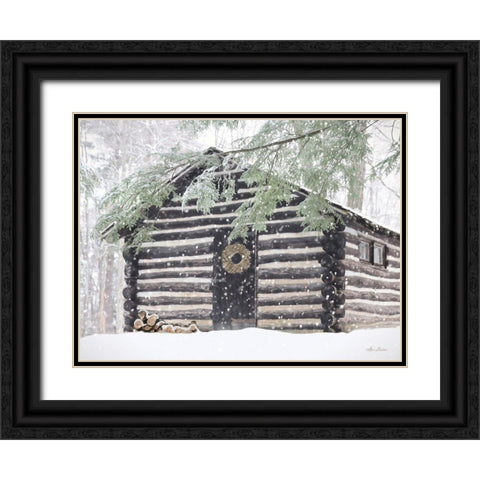 Rustic Cabin Christmas Black Ornate Wood Framed Art Print with Double Matting by Deiter, Lori