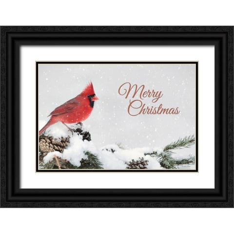 Merry Christmas Cardinal Black Ornate Wood Framed Art Print with Double Matting by Deiter, Lori