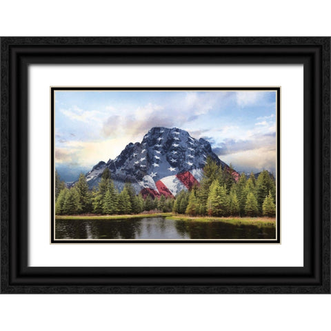Patriotic Tetons   Black Ornate Wood Framed Art Print with Double Matting by Deiter, Lori